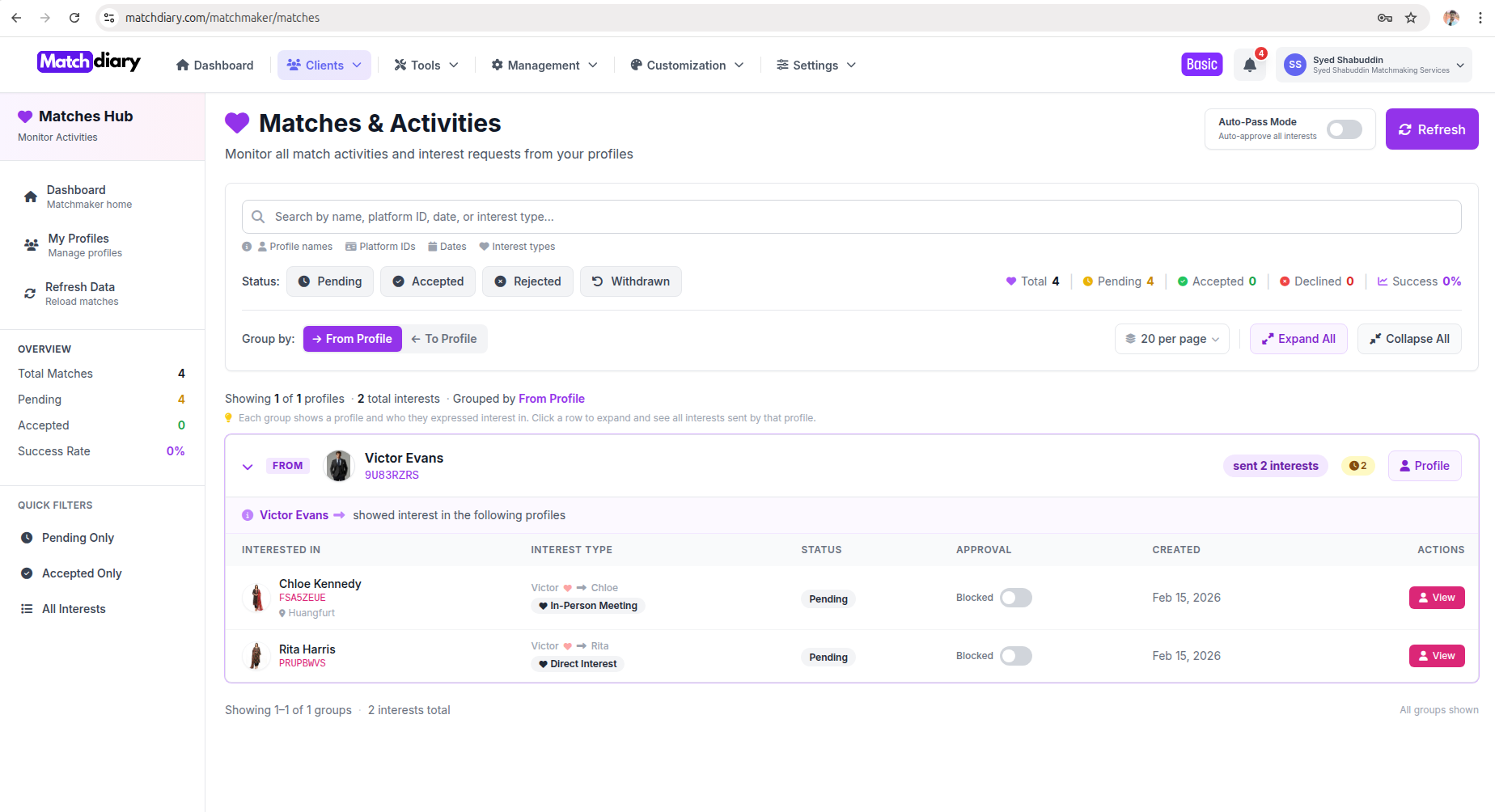 Match Requests & Activities
